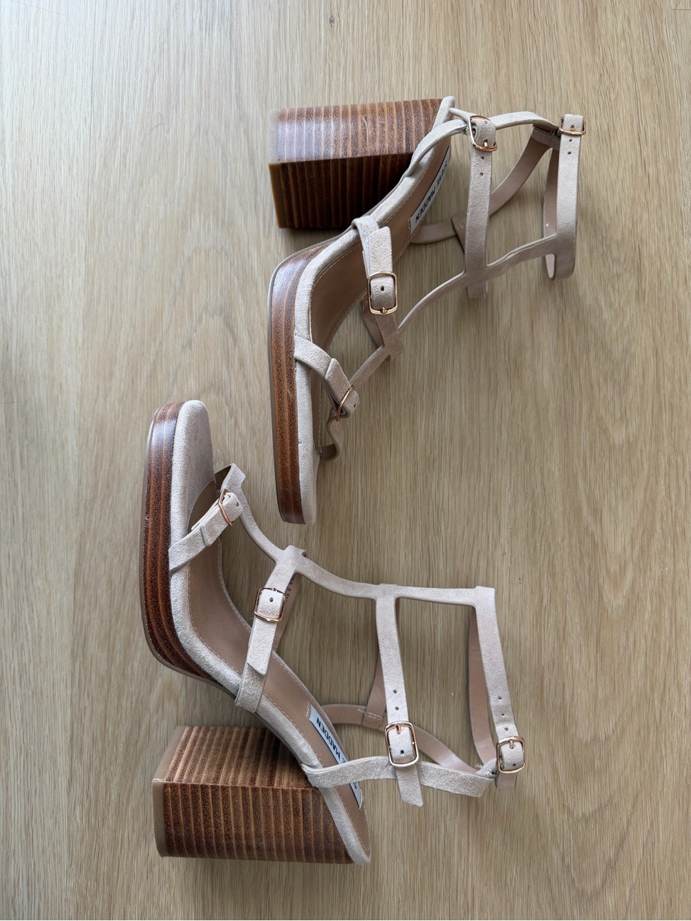 Steve Madden Beige Strappy Block Heel Sandal - Picture 4 of 7
